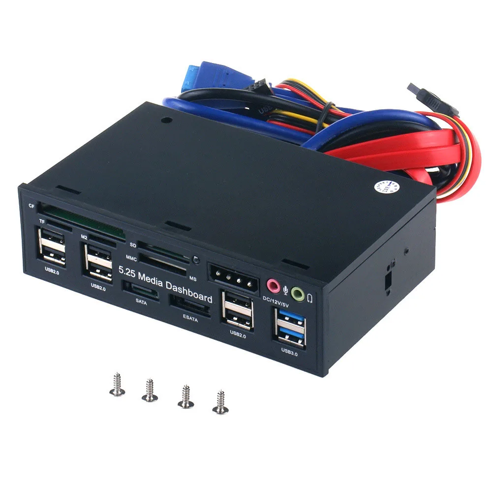 Multifunción USB 3,0 Hub ESATA SATA puerto lector de tarjetas internas PC medios Panel frontal Audio para tarjetas de memoria SD MS CF TF M2 MMC