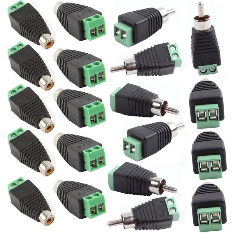 Conector macho RCA a Terminal de tornillo AV, conector de Audio y vídeo, cable de altavoz a adaptador RCA