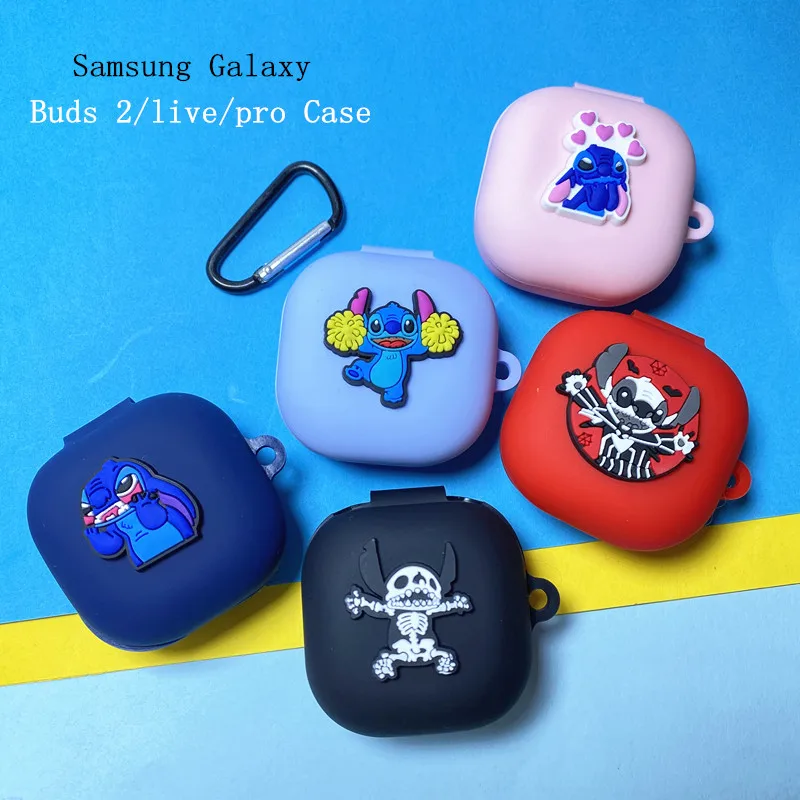 Funda para auriculares Disney Stitch para Samsung Galaxy Buds 2/Live/Pro, funda protectora de silicona para auriculares Bluetooth con gancho - imagen 2