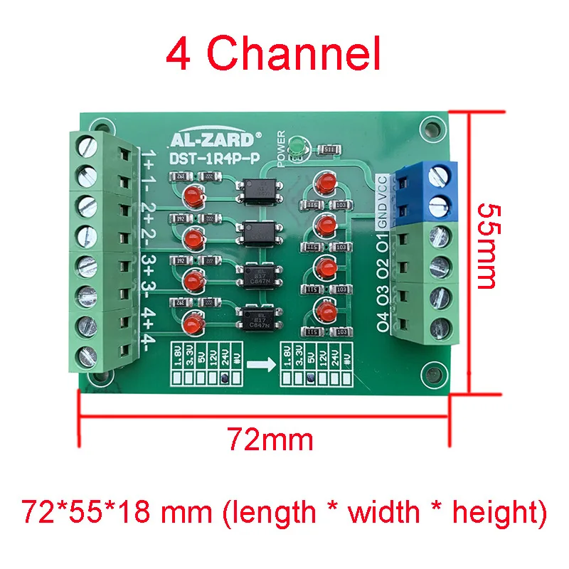 Placa de aislamiento optoacoplador DST-1R4P-P, módulo aislado, placa convertidora de voltaje de nivel de señal PLC, 4 bits PNP 1,8-24V 2-4-8 canales - imagen 3