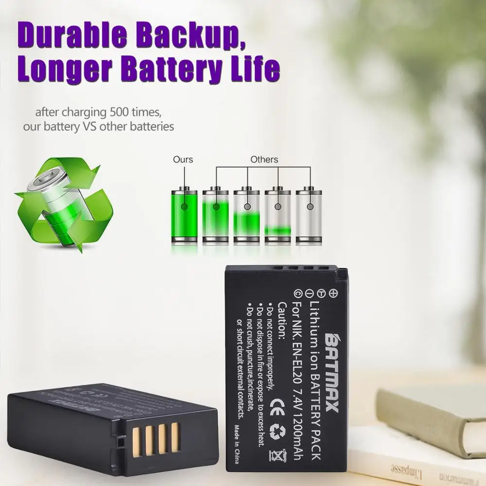 Batería Batmax EN-EL20 EL20 + cargador Dual LED con puerto tipo C para Nikon EN-EL20a Coolpix P1000 P950 Nikon1 J1, J2, J3 Nikon1 AW1 - imagen 2