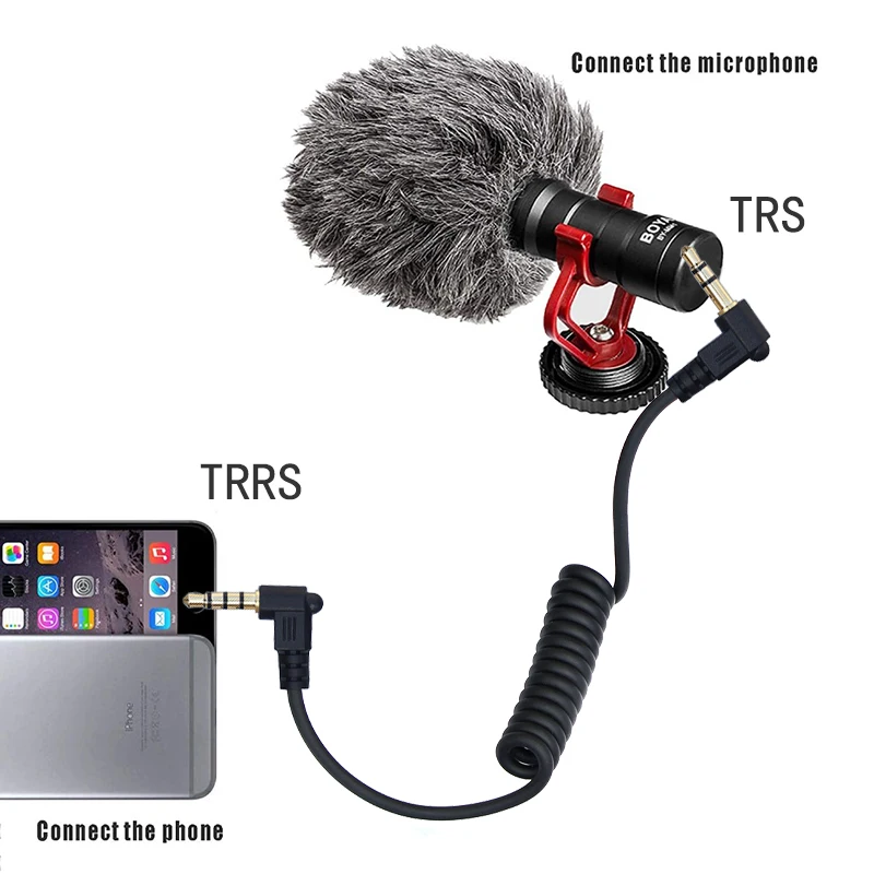 Cable de micrófono TRS a TRRS para teléfono inteligente, resorte en espiral de 3,5mm para RODE SC7 BOYA
