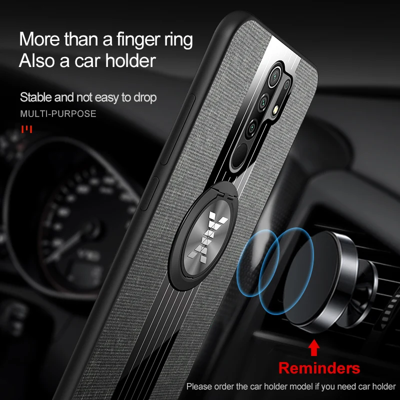 Funda de tela dura de lujo para Xiaomi Redmi 9, carcasa de teléfono con soporte de anillo, imán Delgado, Protección trasera - imagen 3
