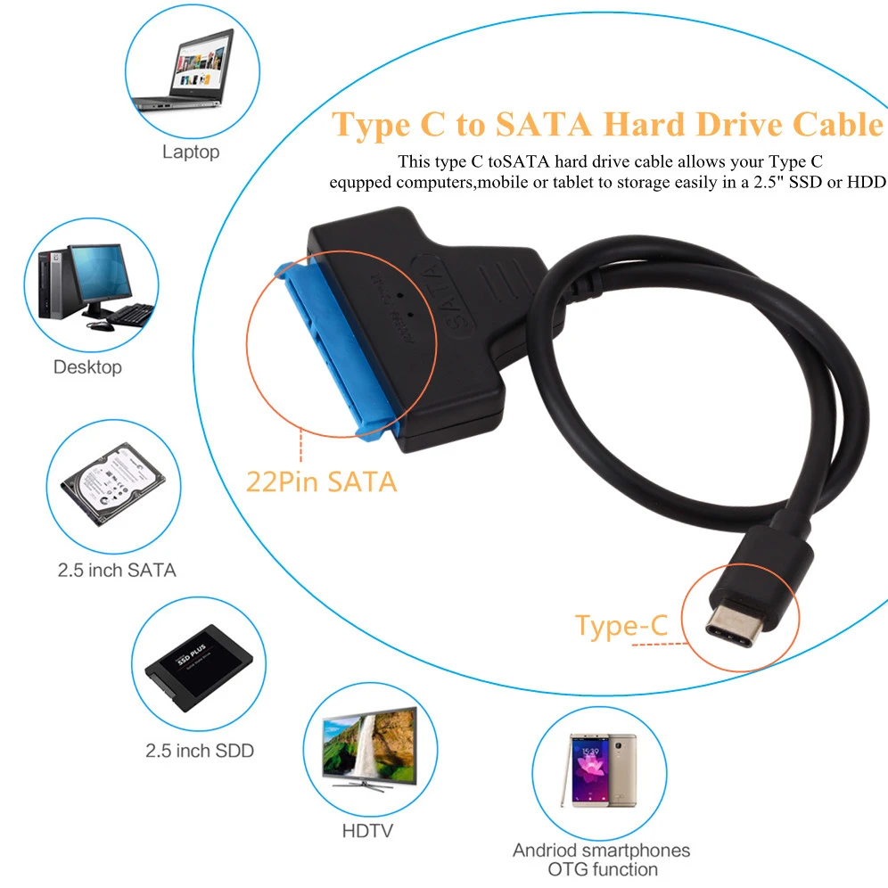 LccKaa-adaptador Sata a USB 3,0 USB 2,0 tipo C, Cable USB 3,0 SATA 3 de hasta 6 Gbps, compatible con disco duro externo SSD HDD de 2,5 pulgadas - imagen 4