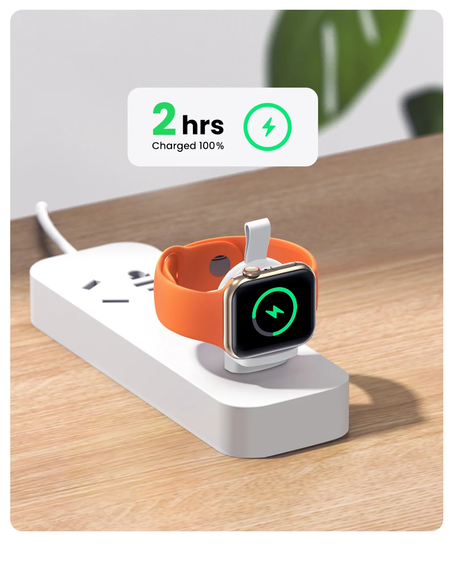 Un reloj está cargando en un cargador blanco