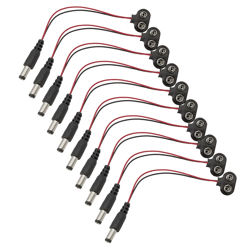 10 Uds. Clips de Cable de alimentación a presión de batería de 9V línea macho batería DC 5,5x2,1mm adaptador de enchufe para Arduino Uno R3 conector Jack DIY