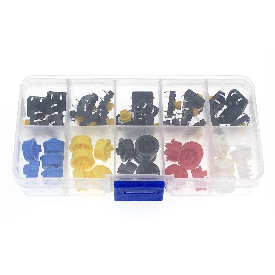 25 uds táctil momentáneo 12*12*7,3 MM botón Micro interruptor + 25 uds tapa táctil (5 colores) para - imagen 2