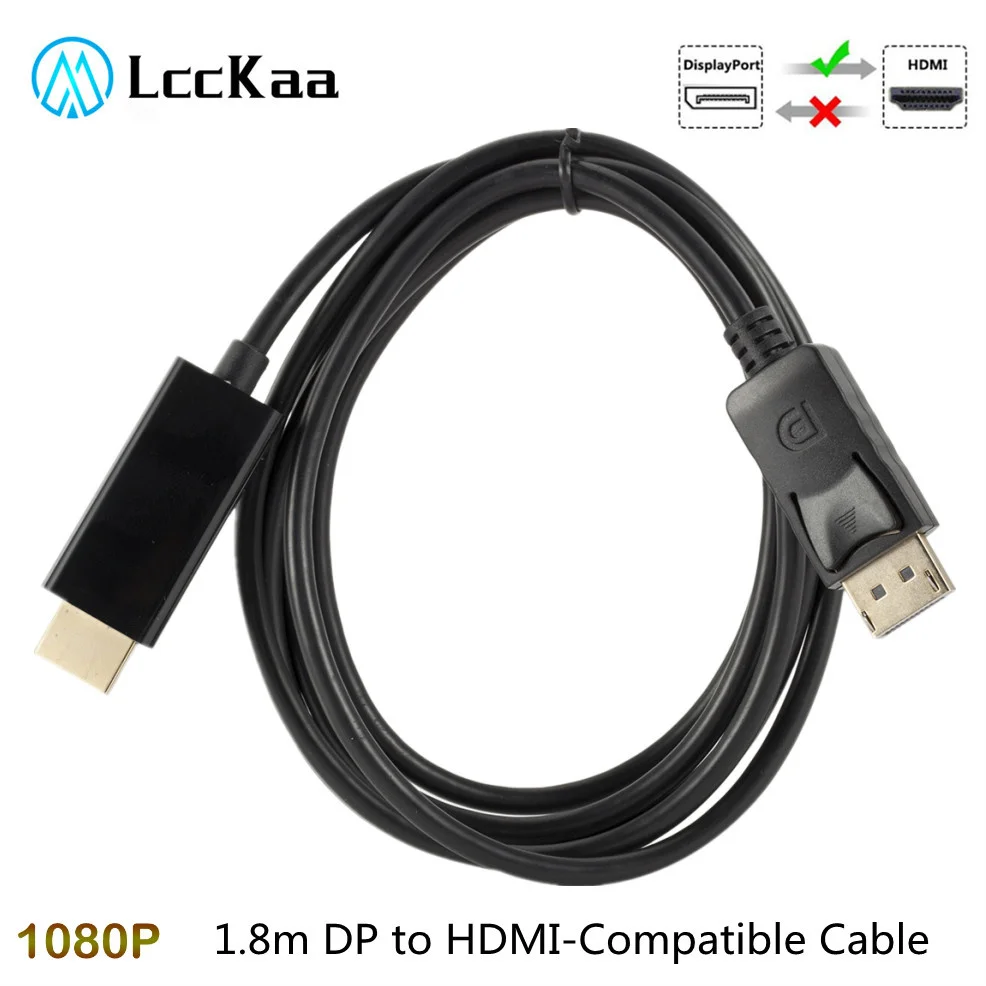 Cable compatible con DisplayPort a HDMI 1,8 M 1080P puerto de pantalla Cable compatible con DP a HDMI para conectar ordenador portátil a proyectores