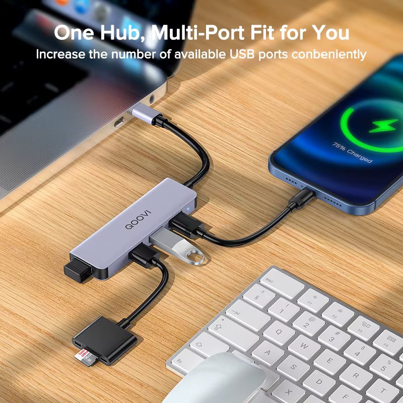 QOOVI Hub USB-C 4 en 1 – Adaptador MacBook iPad Huawei - imagen 2