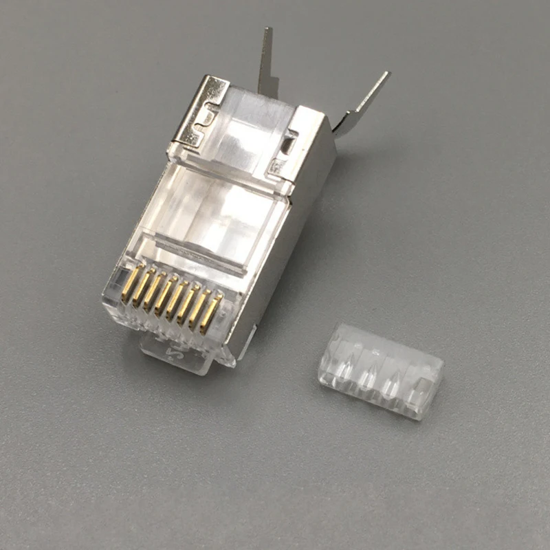 Conector 50U CAT7 RJ45 chapado en oro Cat6A blindado FTP 8P8C paso de engarzado a través del Cable de red enchufe de perforación accesorio de computadora - imagen 4