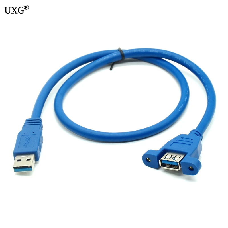 Cable de extensión USB 3,0 macho a hembra para ordenador, adaptador de conector de bloqueo de tornillo de montaje en Panel, negro, con tornillos - imagen 2