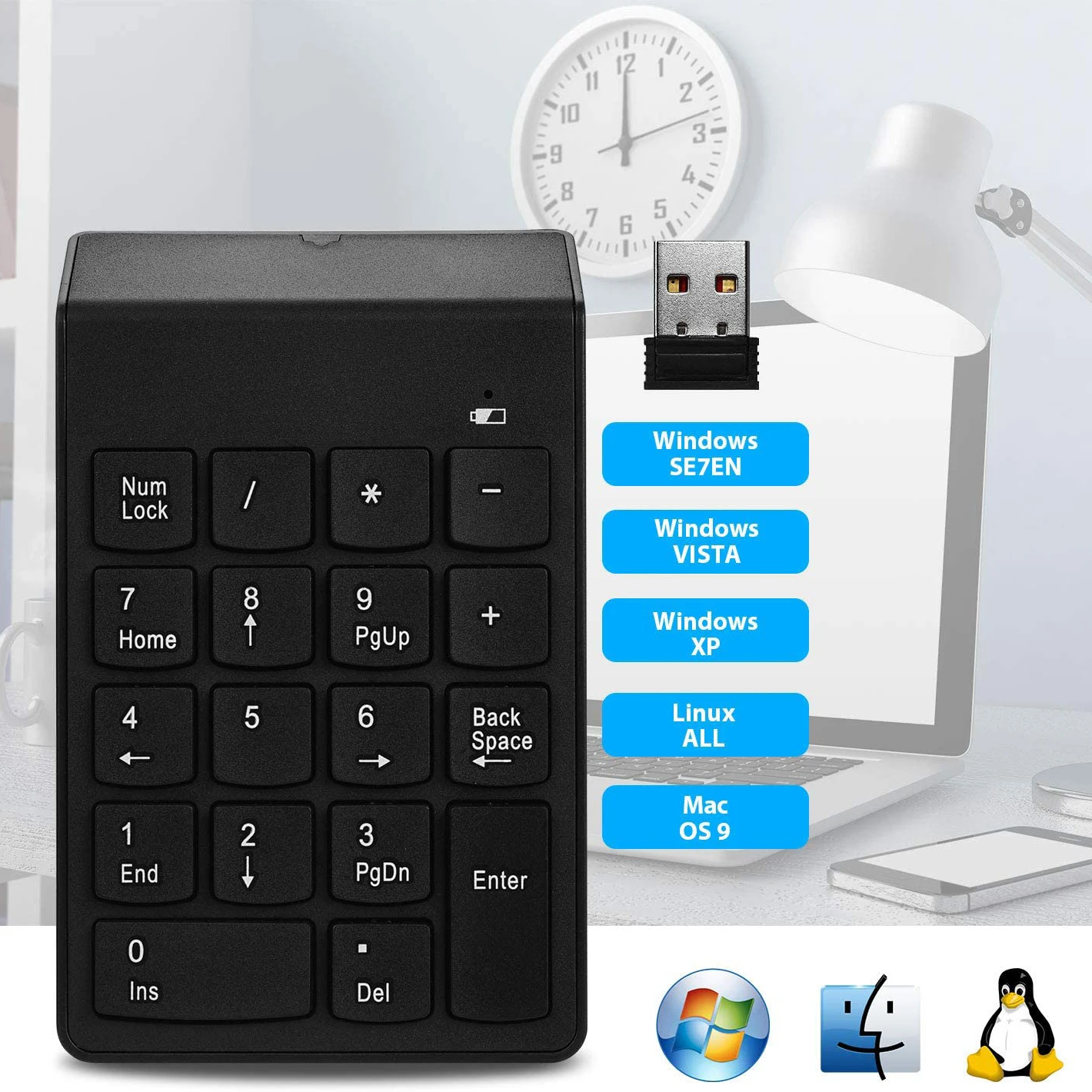 Teclado numérico inalámbrico de 18 teclas, teclado numérico portátil con Mini receptor USB de 2,4G para ordenador portátil, Notebook, superficie de escritorio - imagen 4