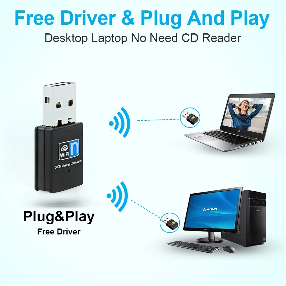 Adaptador USB WIFI, tarjeta de red Ethernet de 300Mbps, Mini Dongle USB de 2,4 GHz, recepción de señal 802.11b/g/n para PC, portátil, Windows 7/8/10 - imagen 2