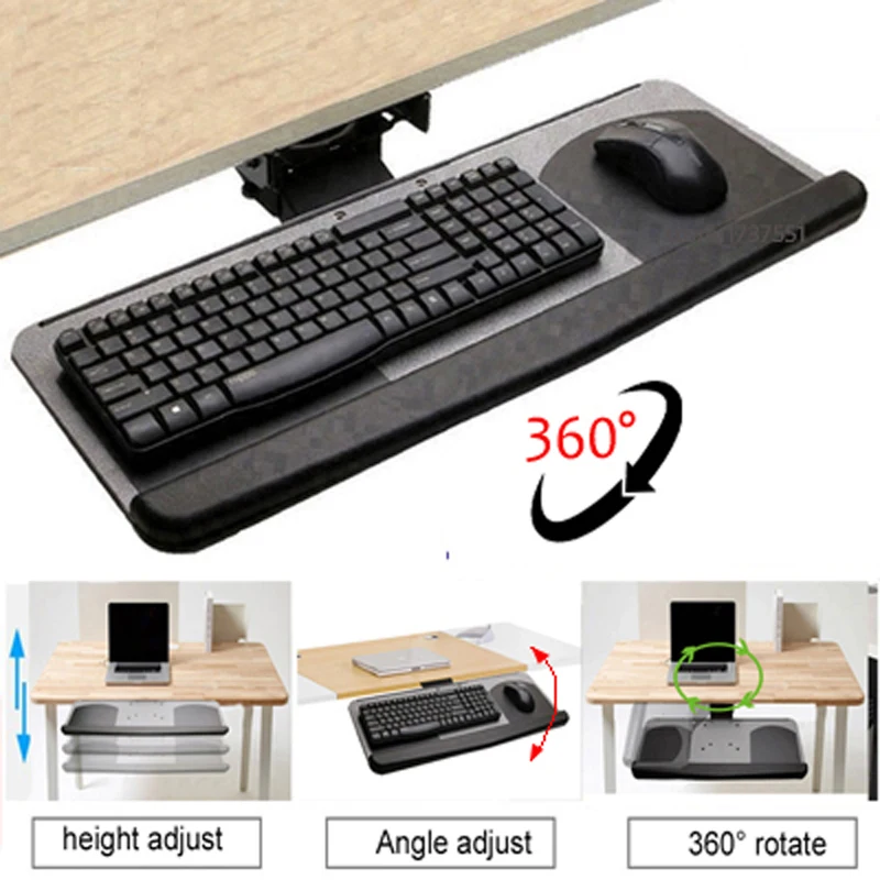Soporte de montaje de placa de teclado ergonómico debajo del escritorio DL-DA4 con bandeja para alfombrilla de ratón, soporte de altura ajustable, rotación de inclinación - imagen 3