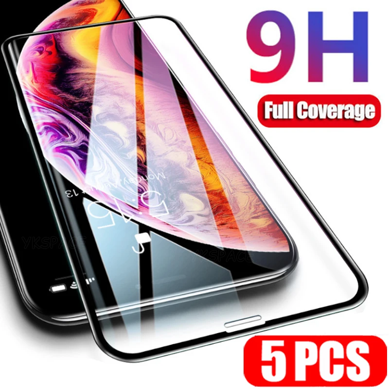 Protector de pantalla de vidrio templado transparente para iPhone, película protectora de pantalla completa 9H HD para iPhone 16, 15, 14 Plus, 13, 12 mini, 11 Pro, X, XS Max, XR, 5 unidades