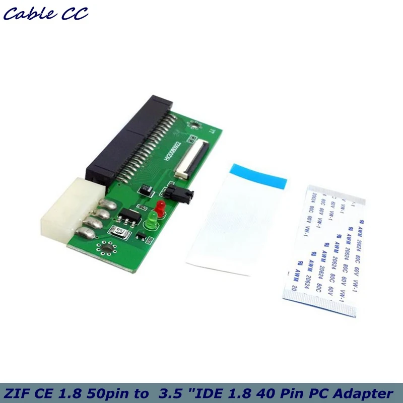 ZIF CE 1,8 Micro Frive 50 pines a 3,5 "IDE 1,8 adaptador de PC de 40 pines tarjeta adaptadora de disco duro IDE con luz indicadora Cable Toshiba