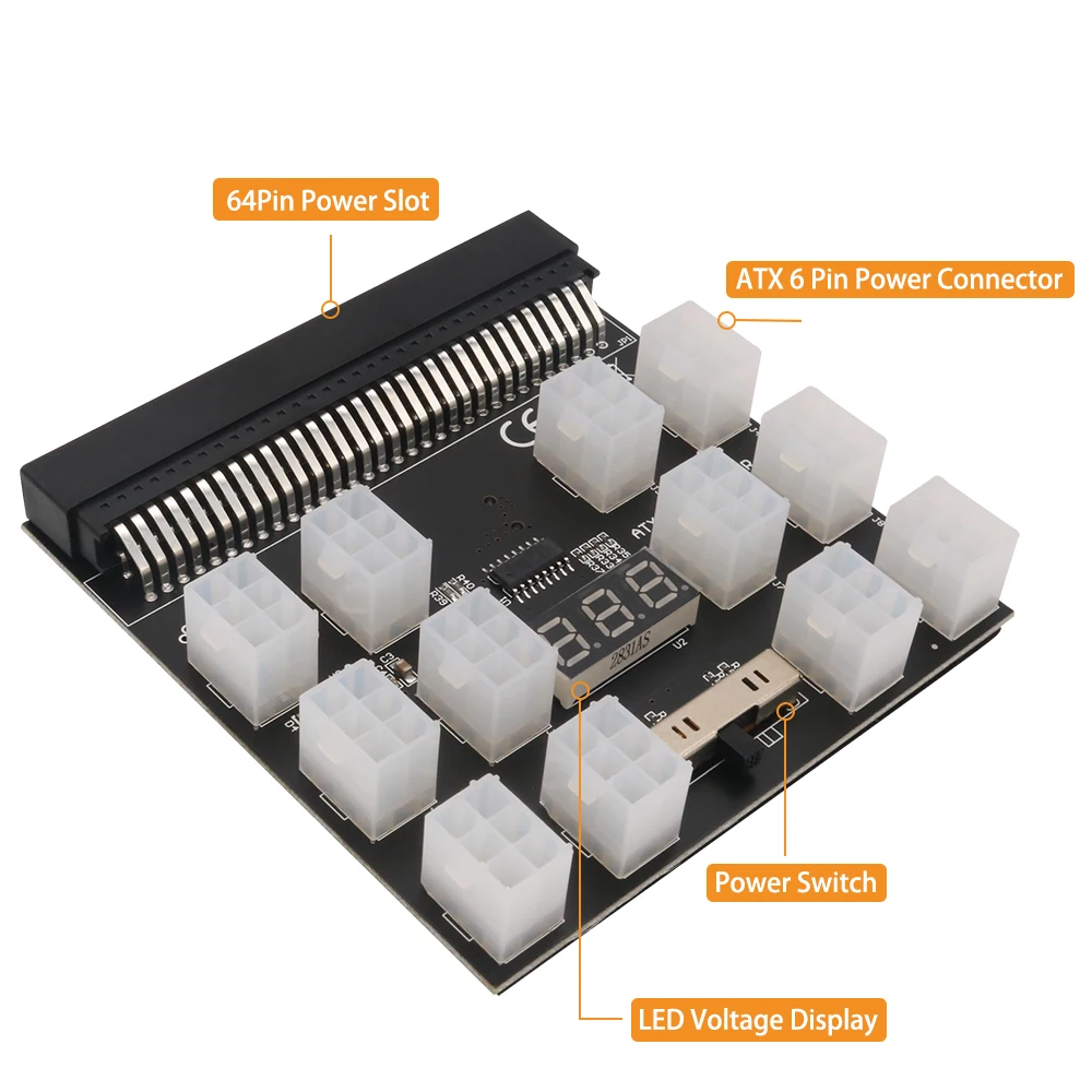 Placa de ruptura, conector de 12 puertos y 6 pines, pantalla LED, módulo de alimentación de 12V para servidor PSU HP 1200W 750W, GPU Miner BTC, fuente de alimentación de minería - imagen 4