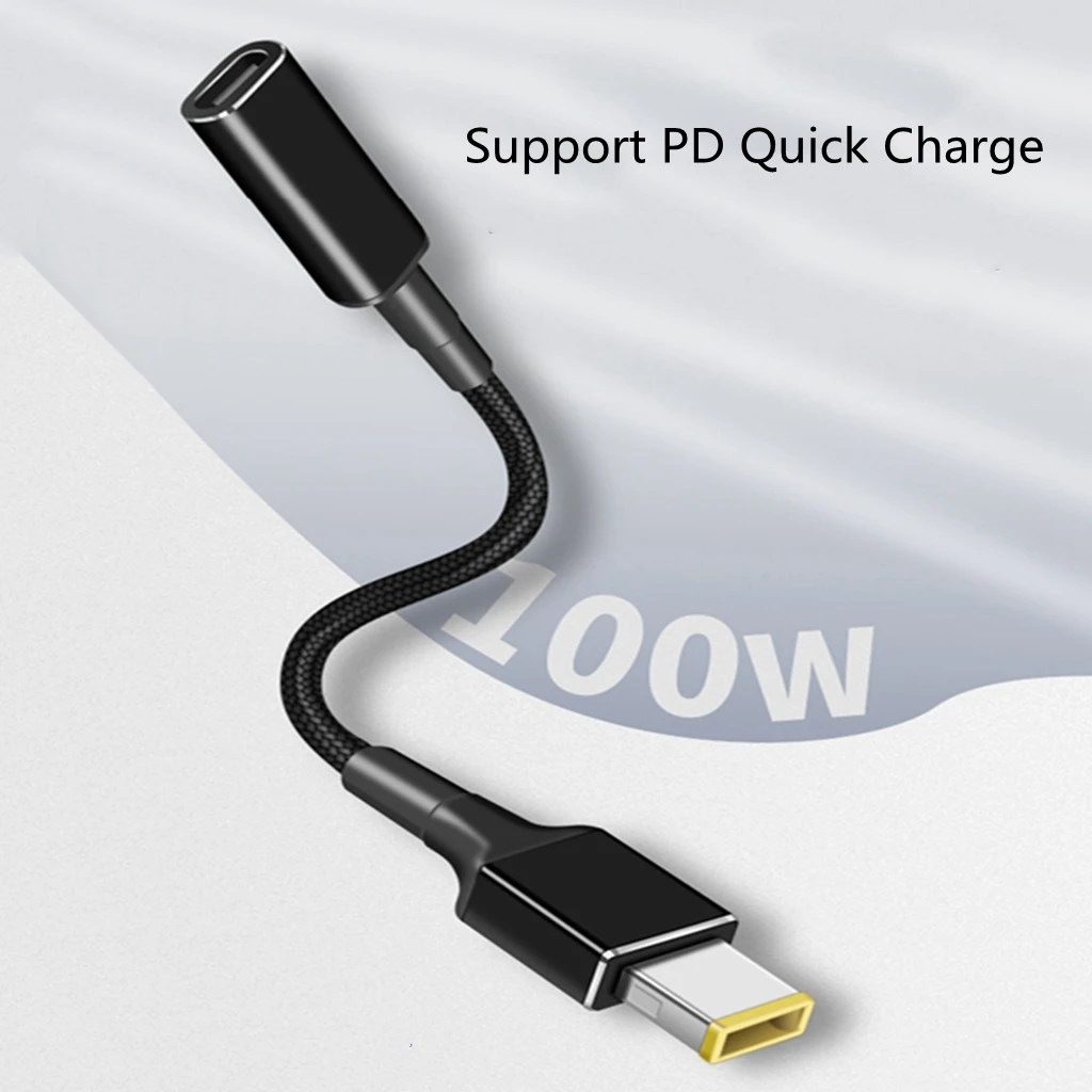 Convertidor de enchufe USB tipo C hembra a cuadrado, Cable de carga rápida USB-C, adaptador de corriente CC para portátil, conector para Lenovo Thinkpad, 100W - imagen 2
