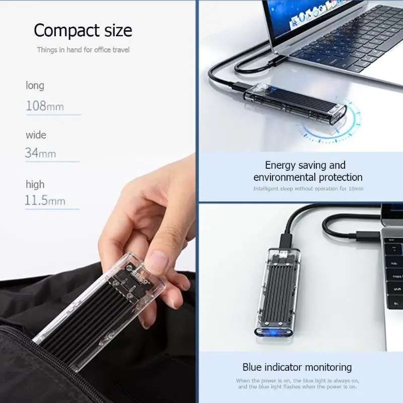 ORICO-carcasa transparente para disco duro M.2 NGFF SATA B Key, carcasa de disco duro NGFF m.2 a USB3.1 tipo C, 5gbps, TCM2F-C3 - imagen 5