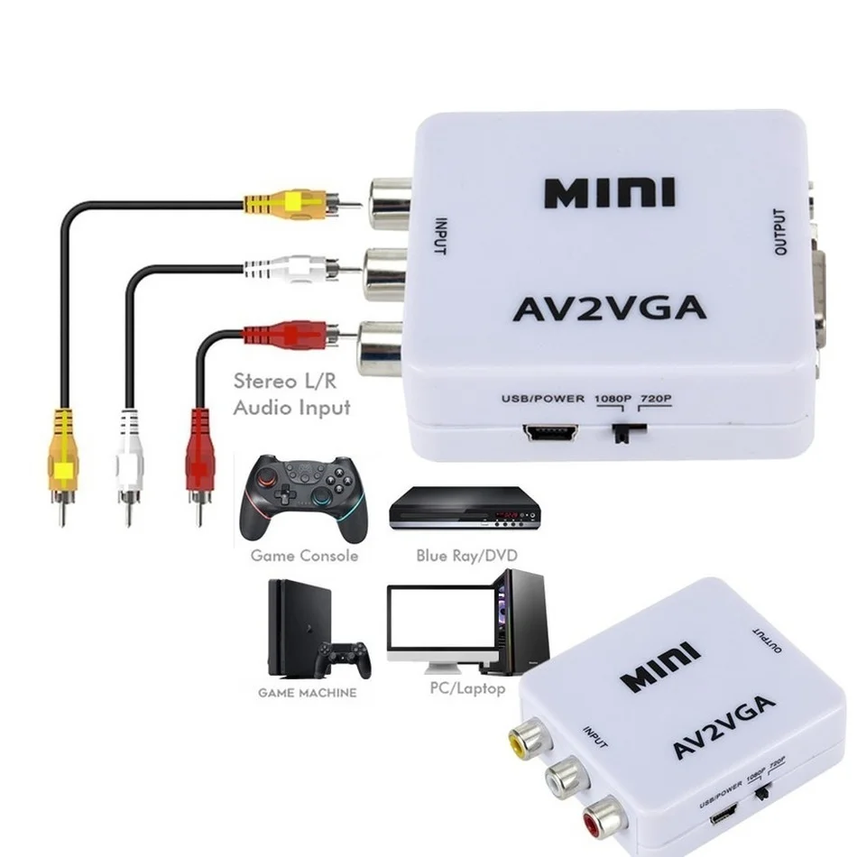 Convertidor AV RCA a VGA con Audio 3,5mm para PC