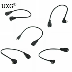 Adaptador Micro USB macho a hembra con ángulo recto lateral