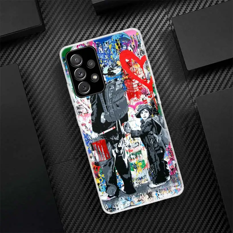 Banksy Graffiti Art Silicon Phone Case para Samsung Galaxy A54, A52, A53, A14, A12, A13, A24, A22, A23, A34, A32, A33, A04S, A02S, A03S - imagen 4