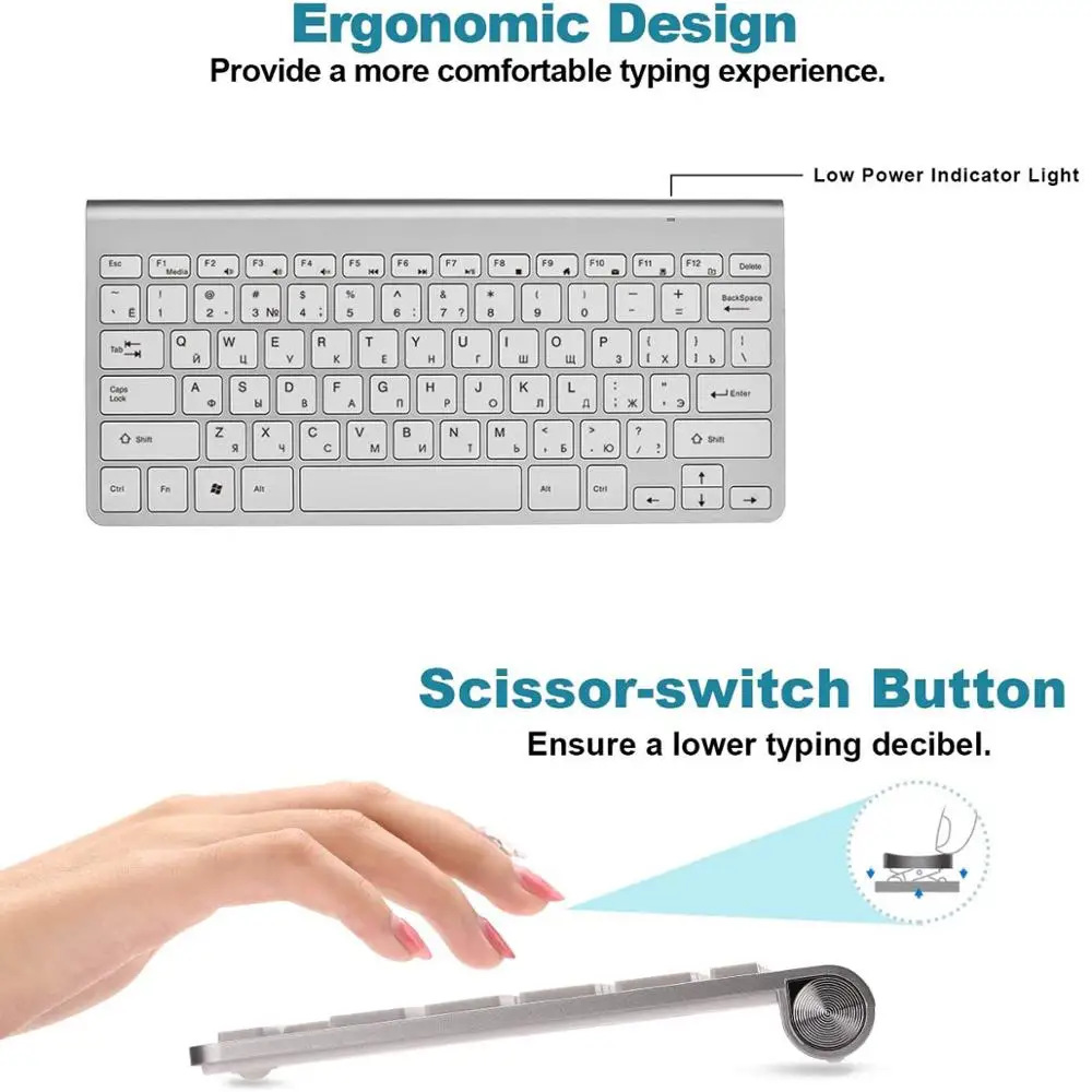 Teclado inalámbrico con diseño ruso, combo de ratón, teclado y ratón inalámbricos portátiles Multimedia 2,4G para Windows, portátil y de escritorio - imagen 3