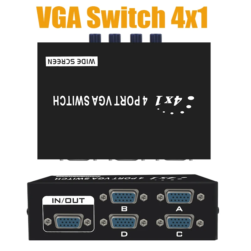 Interruptor VGA 4 en 1, salida 1080P, 60Hz, señal 4VGA en 1, salida de señal VGA, 4 puertos, convertidor Sharer HD para ordenador portátil, Monitor de escritorio