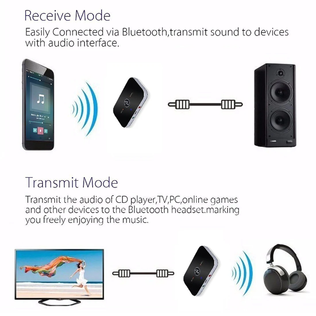 Transmisor receptor de Audio Bluetooth 5,0, batería de 300Mah, conector auxiliar de 3,5mm, adaptadores inalámbricos de música estéreo para TV, coche, PC y auriculares - imagen 5