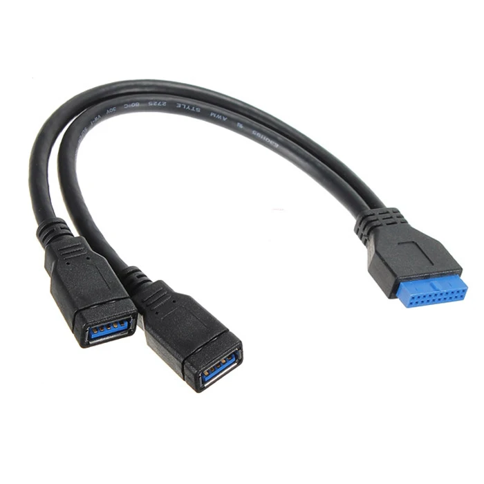 Cable Adaptador Extensión Cabezal Placa Base USB 3.0 Conector Doble USB Hembra Hembra Extensor 20 Pines 50CM