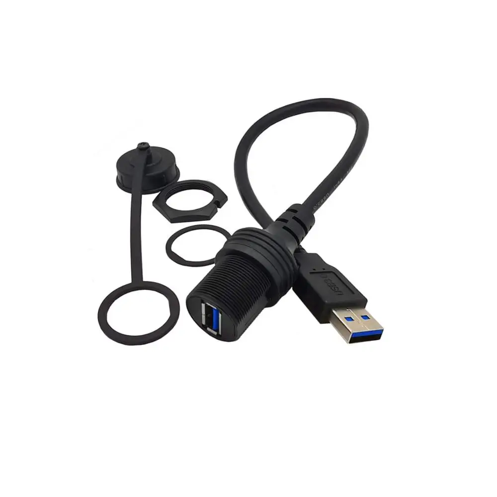 Panel de tablero de extensión auxiliar USB 3,0, Cable de montaje empotrado impermeable para coche, barco y motocicleta, 30cm