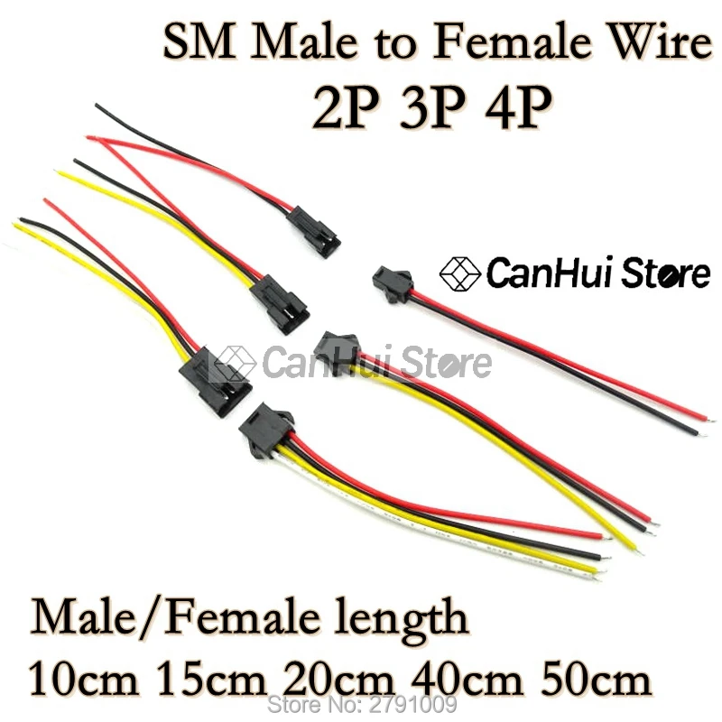 Conector de cable macho a hembra para lámpara, adaptador rápido JST SM 2P 3P 4P, 10/15/20cm, 2-10 pares