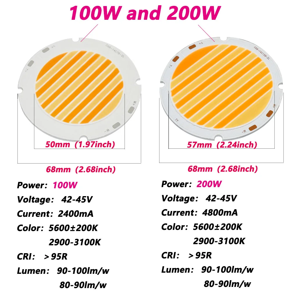 Chips LED cob 200W DC42-45V IC inteligente Power100W chip de dos colores RA95 cuentas de lámpara LED para foco de luz de inundación Lampada iluminación DIY - imagen 5
