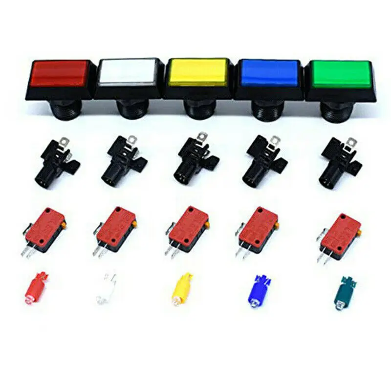 Accesorios de repuesto para juegos de Arcade, pulsador LED iluminado, Rectangular, DC 12V, con microinterruptor, verde/rojo/amarillo/azul/blanco - imagen 2