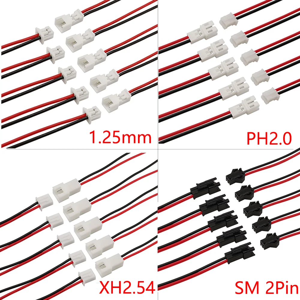 2/5/10 pares Micro 2 pines JST 1,25mm/PH 2,0/XH 2,54/SM 2P conector macho hembra con Cables de Cable