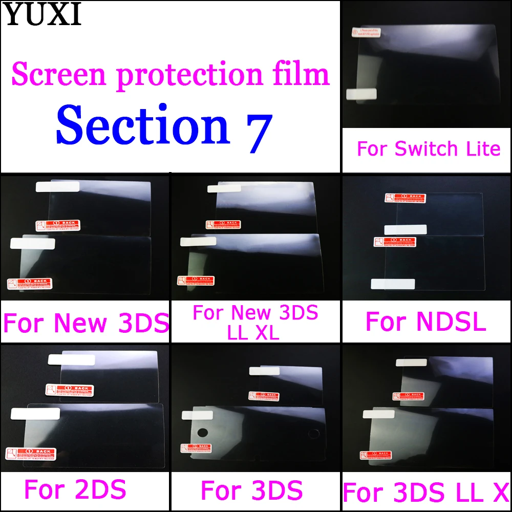 YUXI-Película protectora de plástico transparente para 2DS, 3DS, XL, LL, New 3DS, XL, NDSL Switch Lite