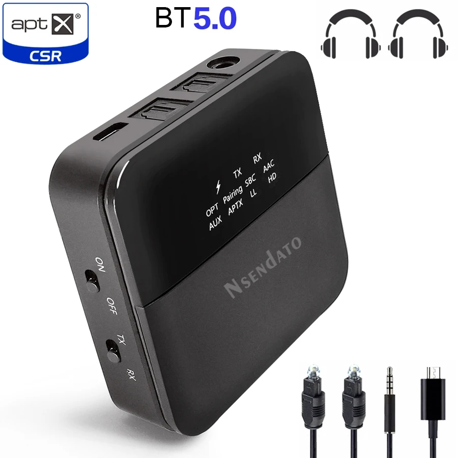 Receptor y transmisor de Audio inalámbrico HD BT5.0, adaptador automático de audio aptx de 3,5mm, CSR8675, para tv y coche, aptX HD LL de baja latencia - imagen 2
