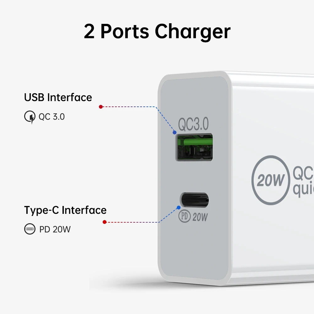 PD20W 18W Quick Charge 3.0 Usb Charger Universal Wall mobile phone Type-c Usb Dual Ports Chargers for iPhone 12 Samsung Huawei - imagen 5