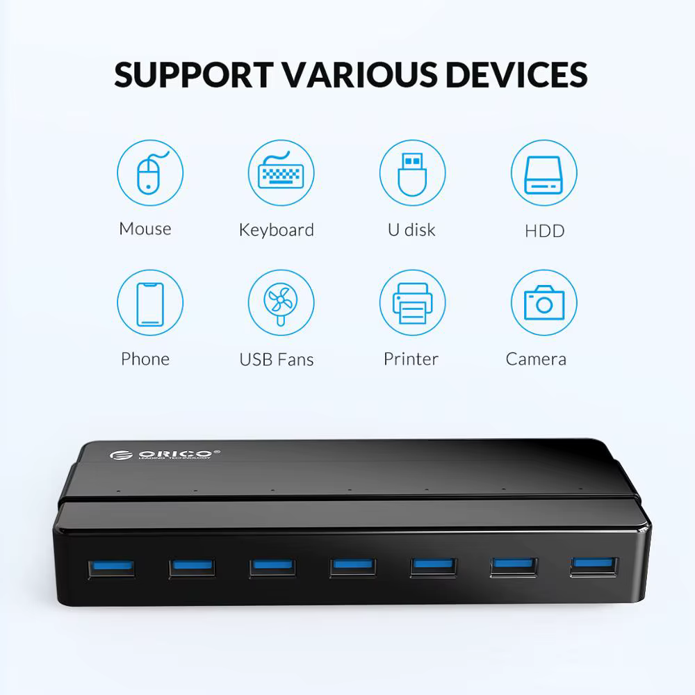 Hub USB 3.0 ORICO 7 Puertos - Adapter 12V - imagen 2