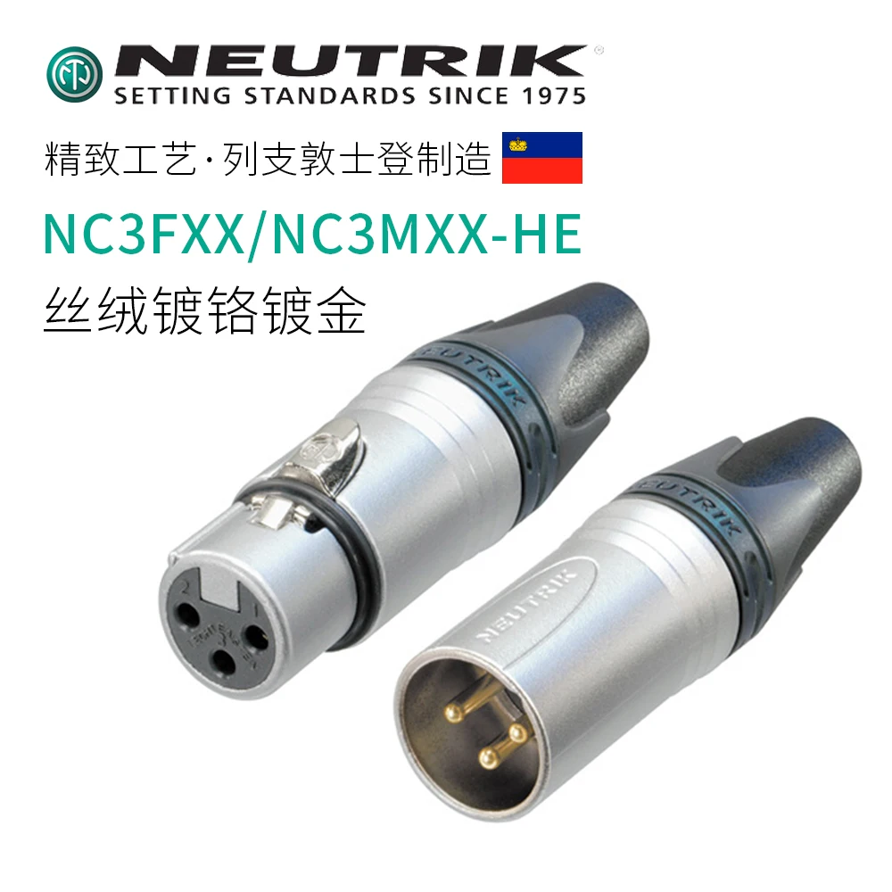 Original Neutrik NC3FXX-he NC3MXX-HE enchufe XLR macho/hembra chapado en oro de 3 polos Chapado en cromo de terciopelo resistente a la temperatura