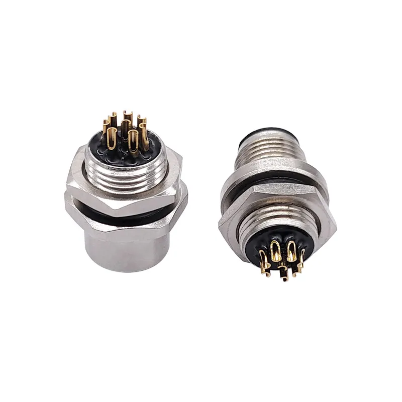 Conector de Sensor de enchufe de brida de montaje trasero de Panel M12, tornillo impermeable, acoplamiento roscado macho hembra 3 4 5 8 pines M1216 - imagen 3