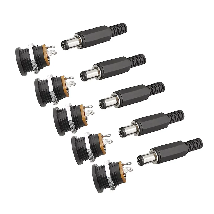 10 Uds (5 pares) 5,5*2,1 MM plástico DC enchufe macho hembra Jack tornillo tuerca conector de montaje en Panel 12V 3A 5,5x2,1 MM DC022