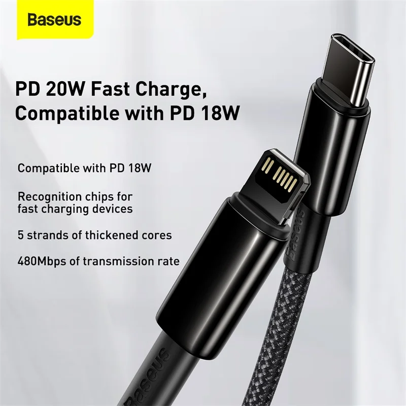 Cable USB Baseus PD de 20W para iPhone 14, 13, 12 Pro Max Plus Mini 11X8 tipo C Cable de datos de carga rápida para iPad Mini Cable de aire - imagen 2