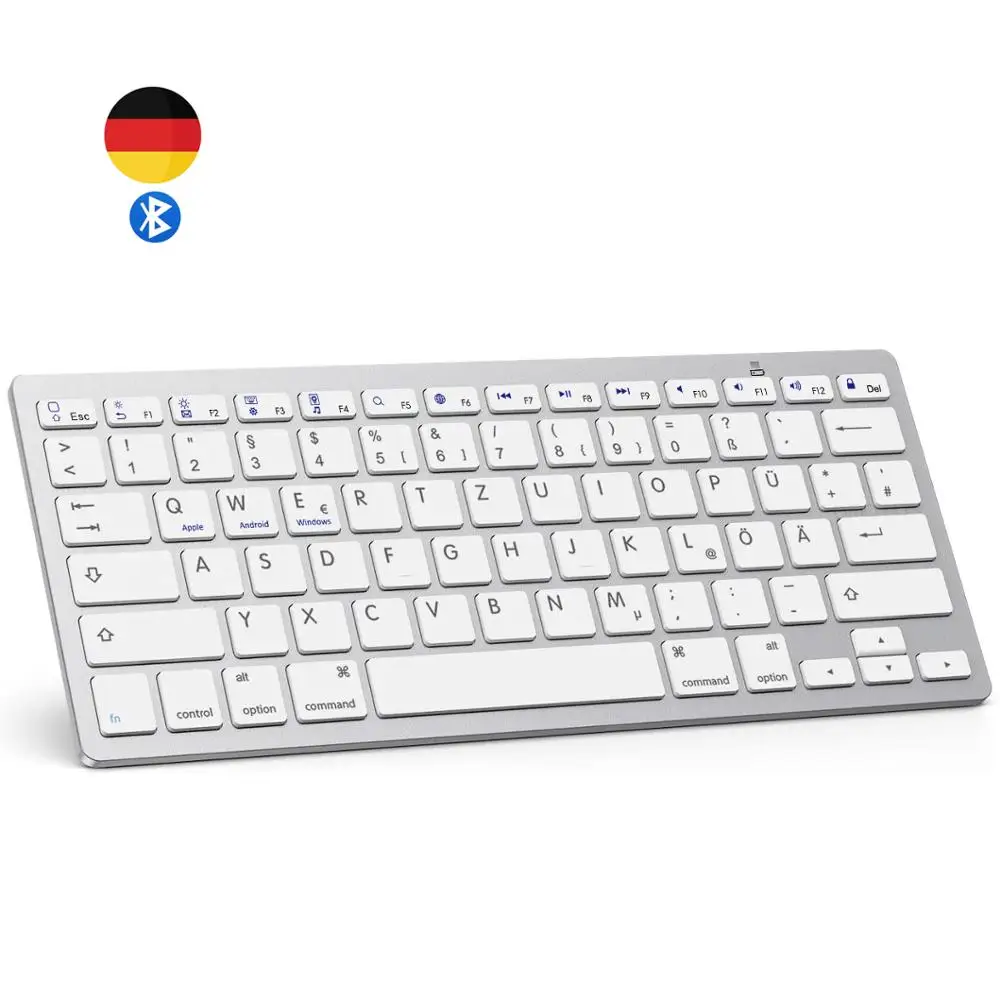Teclado Bluetooth alemán delgado portátil luz Deutsche diseño QWERTZ Tastatur inalámbrico para iPhone iOS Android Windows Smart TV - imagen 4