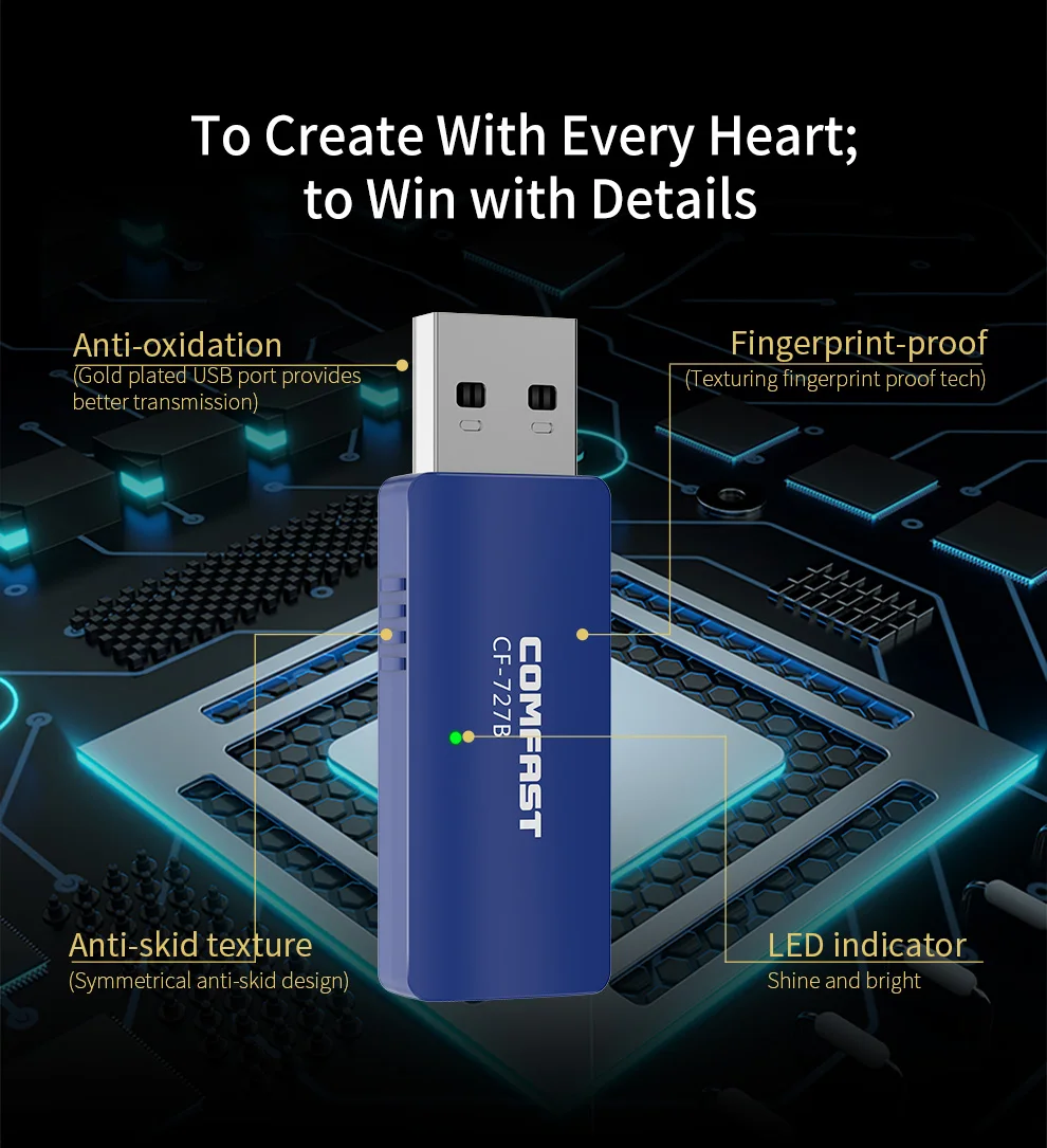 Adaptador Wifi Comfast 2,4 y 5GHz 1300Mbps tarjeta de red inalámbrica 802.11n Wifi Dongle adaptador USB para ordenador portátil de escritorio altavoz auricular - imagen 5