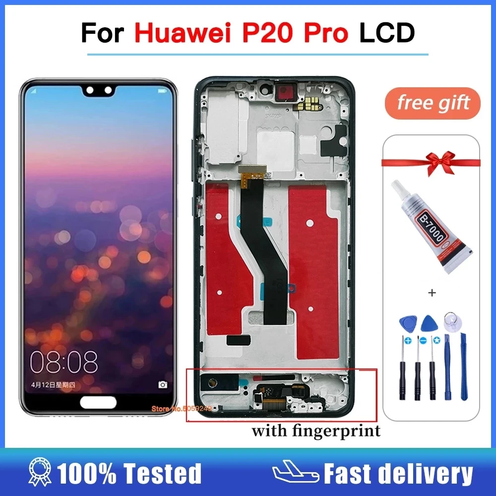 Pantalla LCD con marco para móvil, montaje de digitalizador con pantalla táctil para Huawei P20 Pro, CLT-AL01, CLT-L29, CLT-L09, 100% probado
