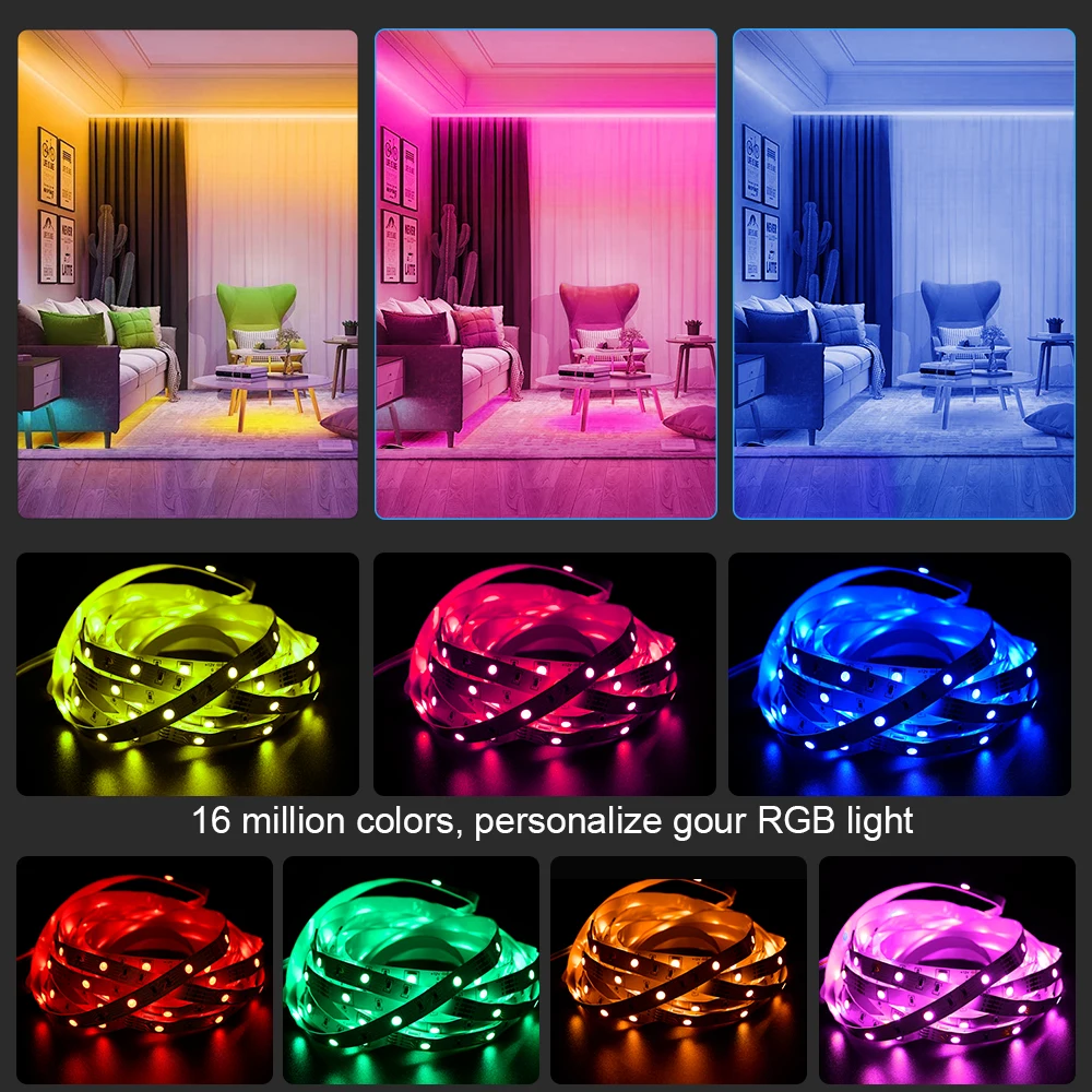 ColorRGB 5M-30M tira de luz LED RGB 5050 cinta Flexible fita tira de luz LED RGB cinta diodo aplicación de teléfono + control remoto - imagen 3