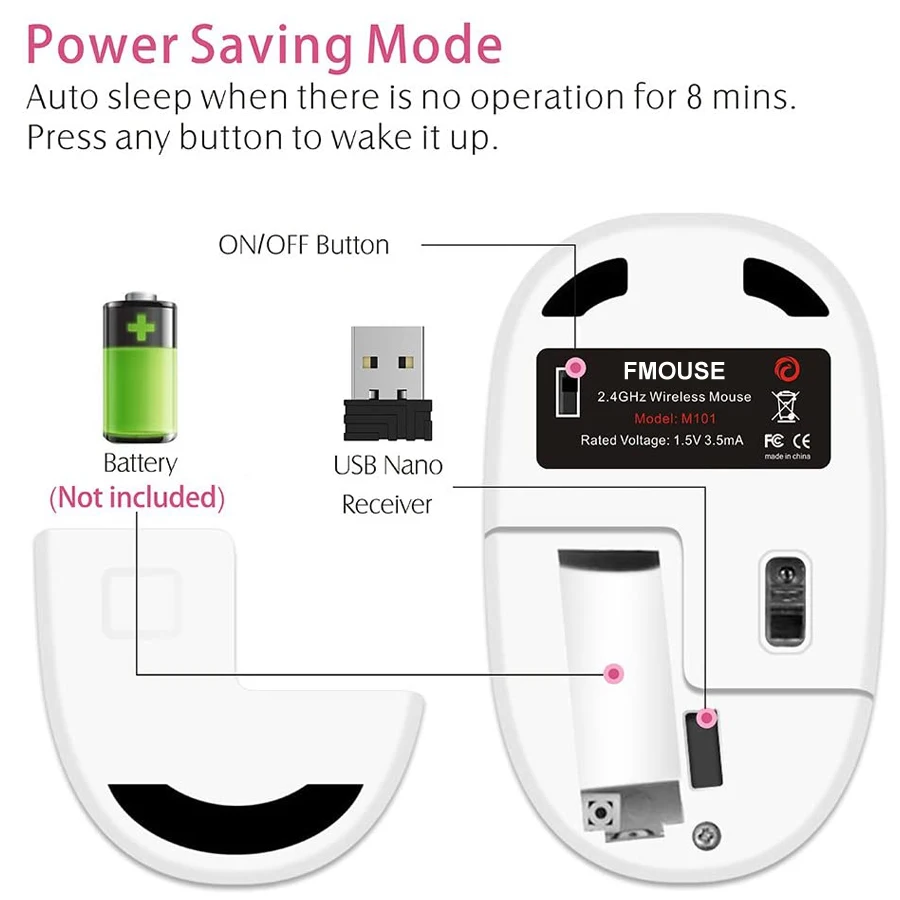 Ratón inalámbrico ergonómico M101, 2,4G, bonito ordenador óptico de dibujos animados, ratones silenciosos con receptor USB para ordenador portátil, regalo para chico y niña, Macbook - imagen 2