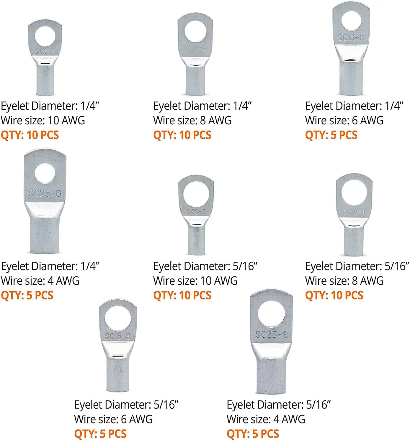 Surtido SC de terminales de cobre estañado desnudo, anillo de conectores de Cable de sellado de batería de coche, Kit de terminales engarzados/soldados, 60 uds. - imagen 2