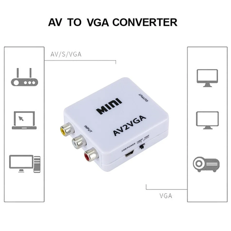 Convertidor AV RCA a VGA con Audio 3,5mm para PC - imagen 2
